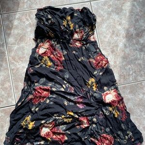 Strapless floral mini skater dress in navy